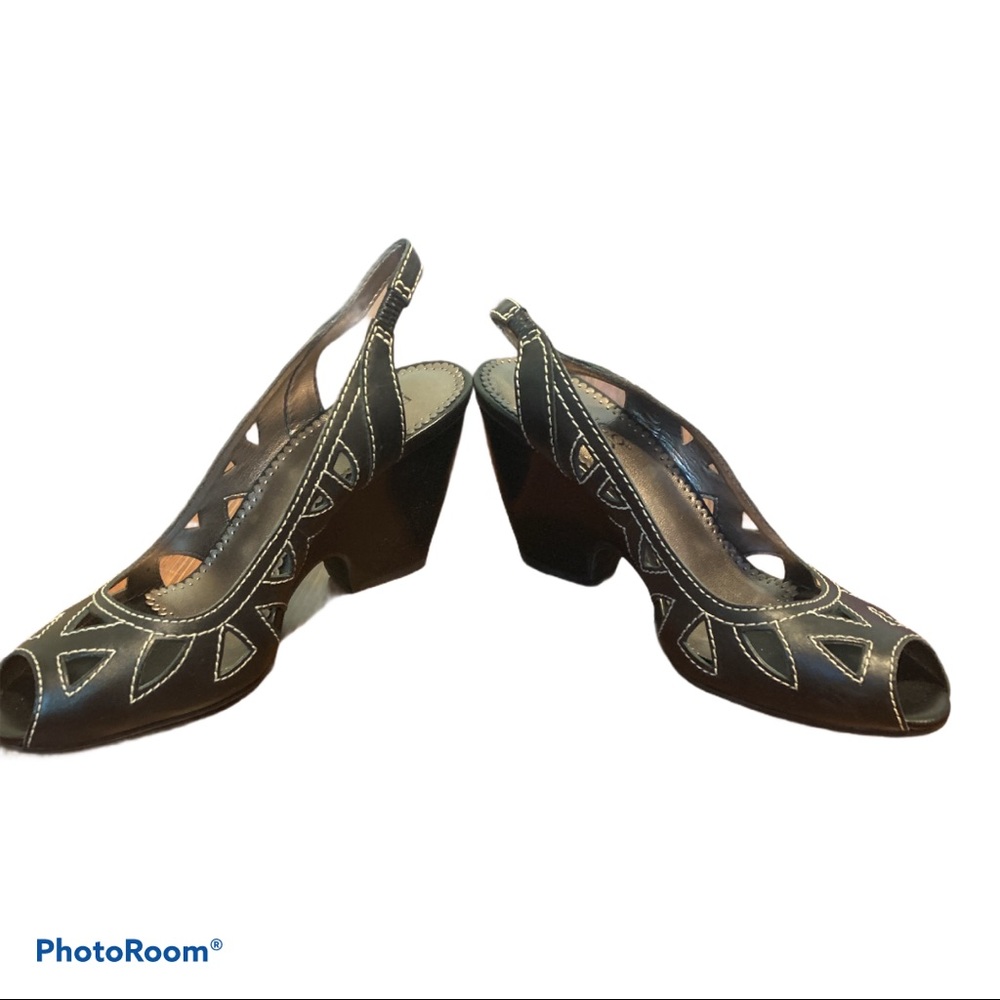 Franco Sarto Odeon Black Calf Open Toe Heel Sz 6